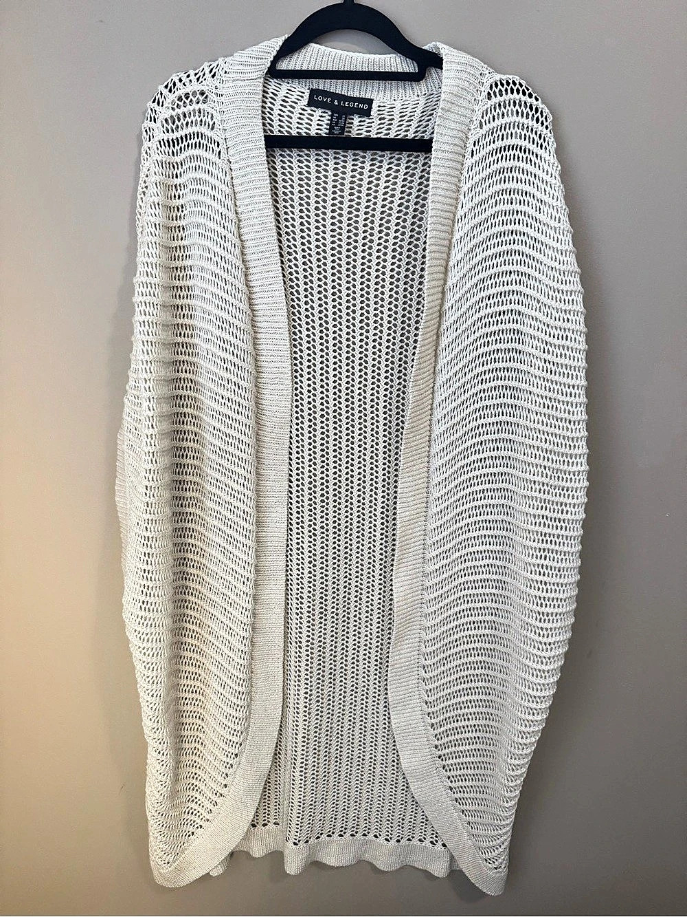 LOVE & LEGEND Women's Open Knit Cocoon Cardigan Cream Longline Oversized 2X